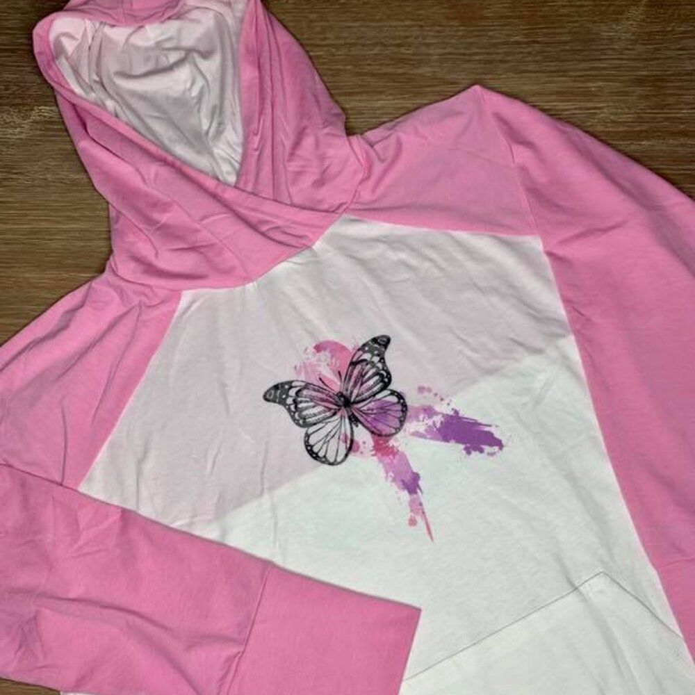 NEW SMALL LuLaRoe Butterfly Amber Breast Cancer Pink Purple Hoodie Pullover